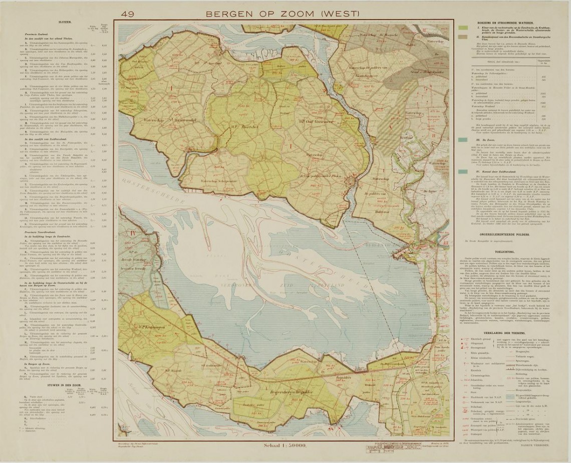 De waterschapskaart (1939) vermeldt op het eiland Tholen acht waterschappen. In de opsoming van d esluizen is zelfs de slechte onderhoudstoestand van deuren in de uitwateringssluis van de Zoom en de schuif aan de Geertruidapolder vermeld.