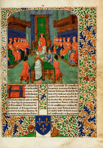 Voorpagina van de Geschiedenis van het Gulden Vlies, gemaakt door Gauillaume Fillastre voor Jan III (plm 1485)