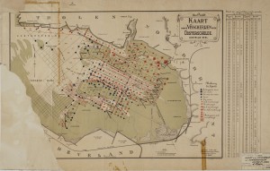 Visserijkaart Oosterschelde 1912, veel toponiemen kwamen op de Bergse Plaat terug.