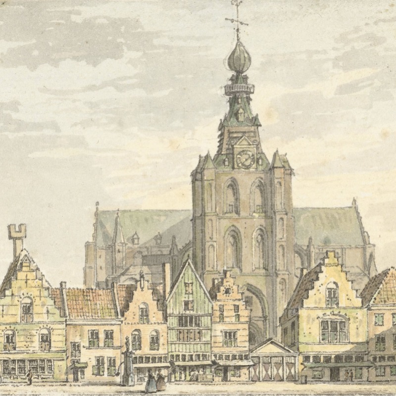 1739 - Kerk en Markt te Bergen op Zoom - Abraham de Haen (vierkant)