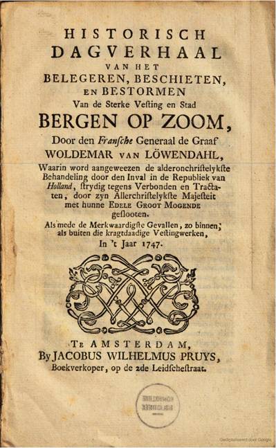 Historisch Dagverhaal van de belegering (1747) door JW Pruys